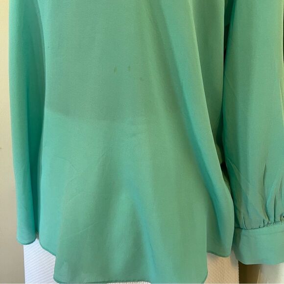 Drew 100% Silk Vintage Style Collared Cold Shoulder Blouse Light Blue Womens Med - Picture 3 of 9